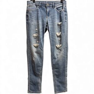 White House Black Market Light Blue Distressed Jeans with Chains Detail